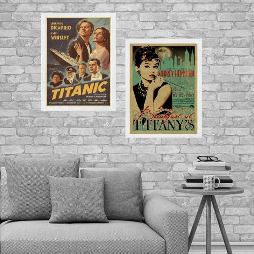 Kit 2 Quadros Cartazes Filmes Antigos 33X24Cm
