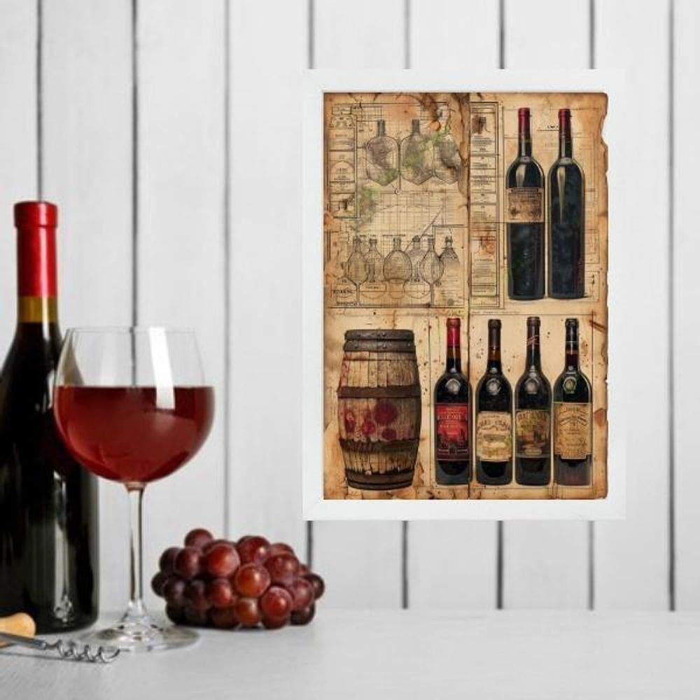 Quadro Decorativo Vintage Garrafas De Vinho 24X18Cm - Vidro