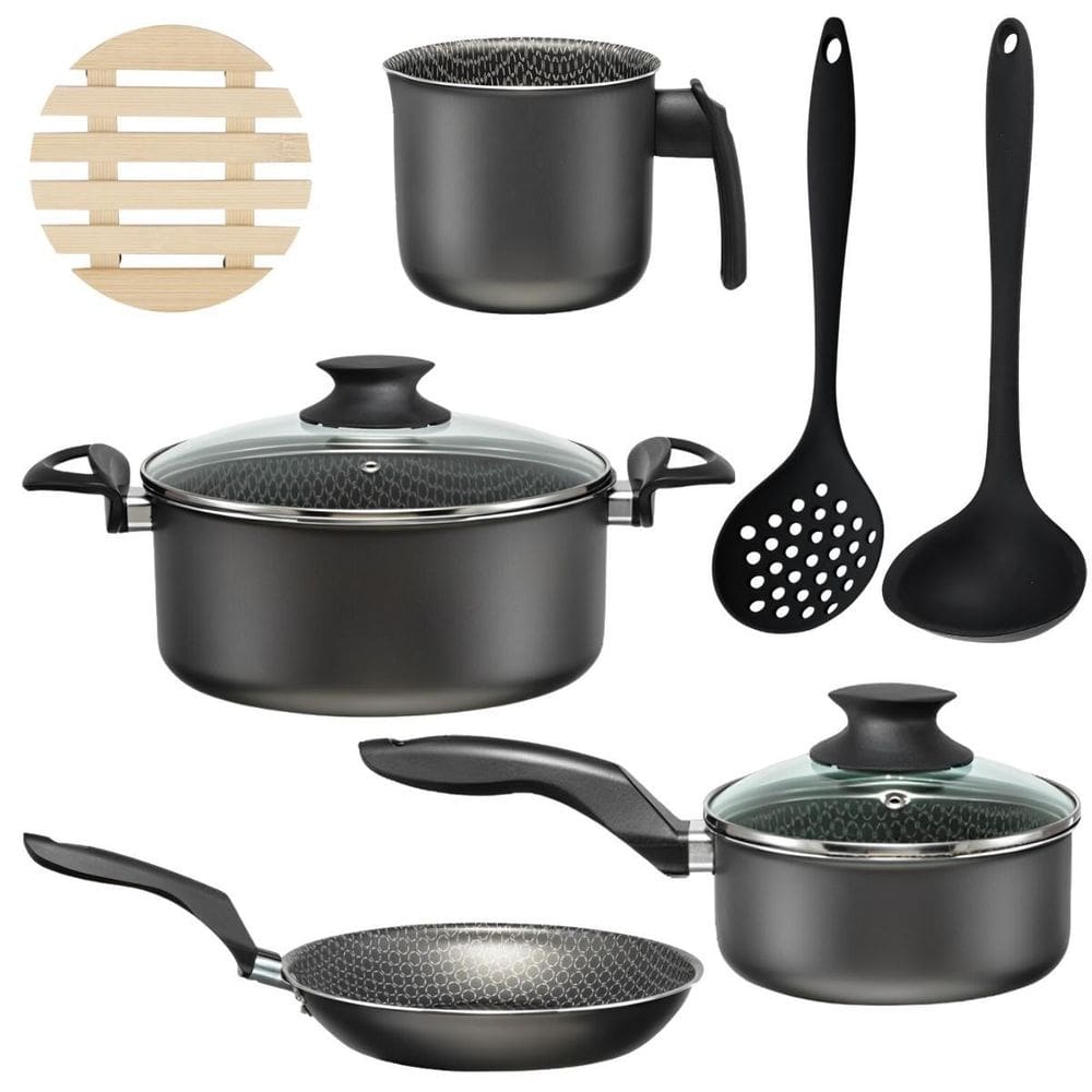 Jogo De Panelas 04 Pçs + 04 Descansos + Concha + Escumadeira