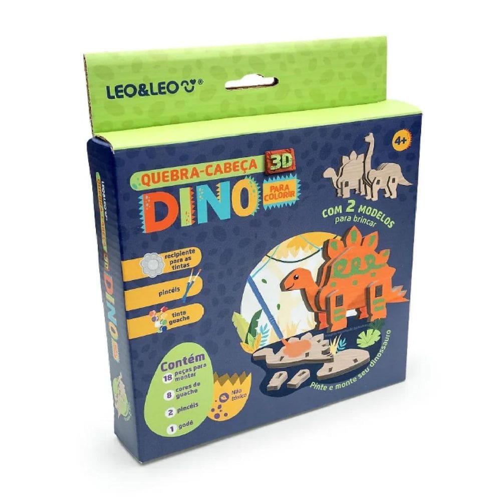 Quebra Cabeça Dinossauro Em 3D 18 Peças, 2 Dinossauros, 8