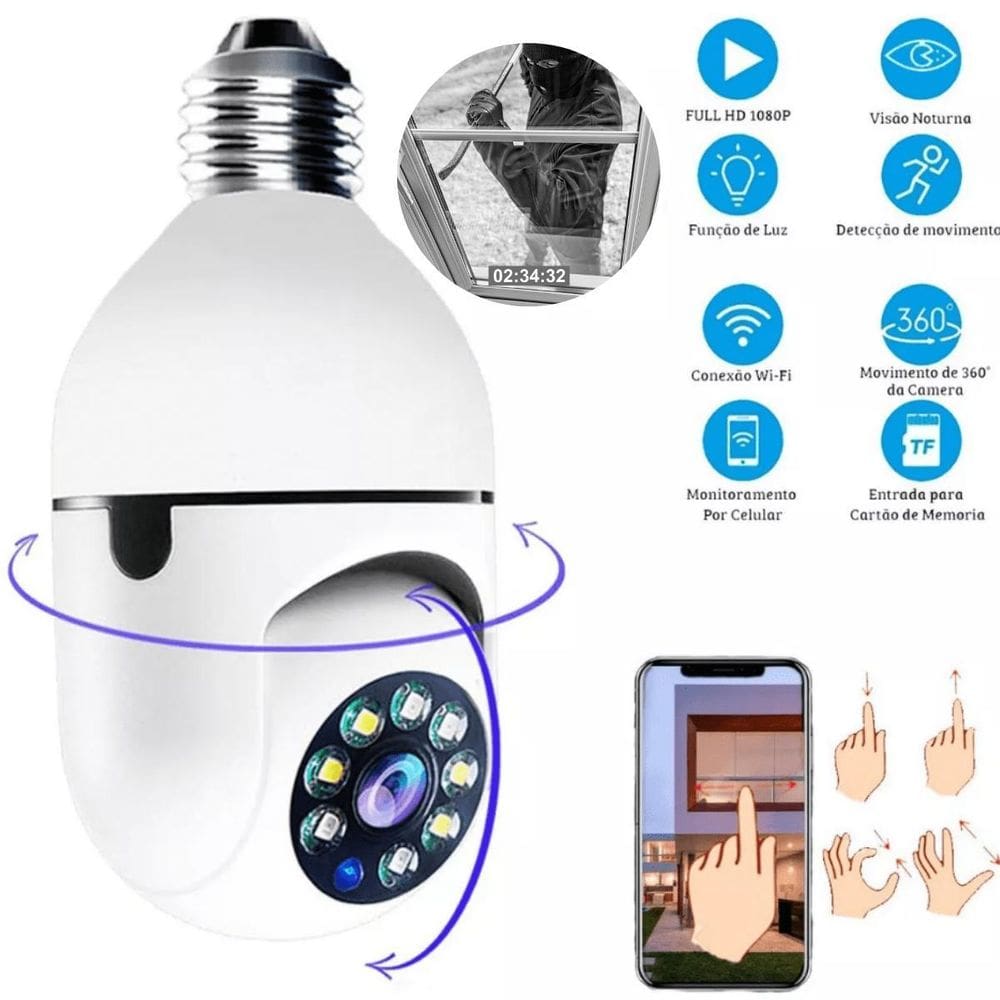 Câmera Wi-Fi Com Lente Olho De Peixe Para Escritório E Loja