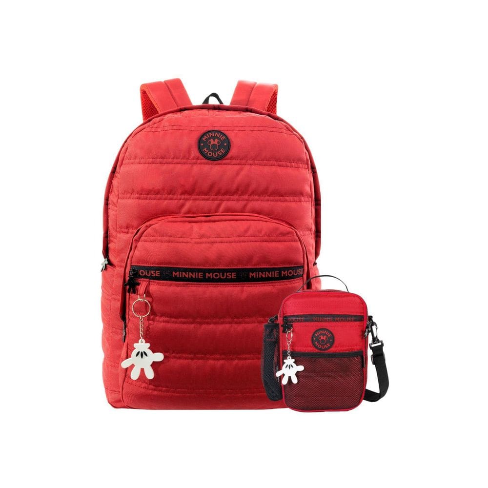 Kit Escolar Mochila Costas+Lancheira Vermelho Minnie Mouse