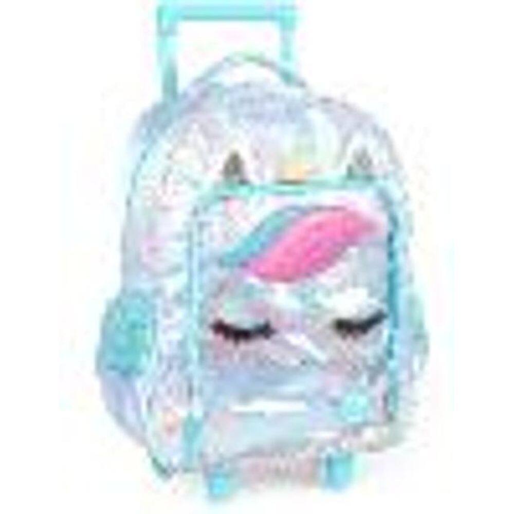 Mochila De Rodinhas Escolar Unicornio Azul Arco Iris