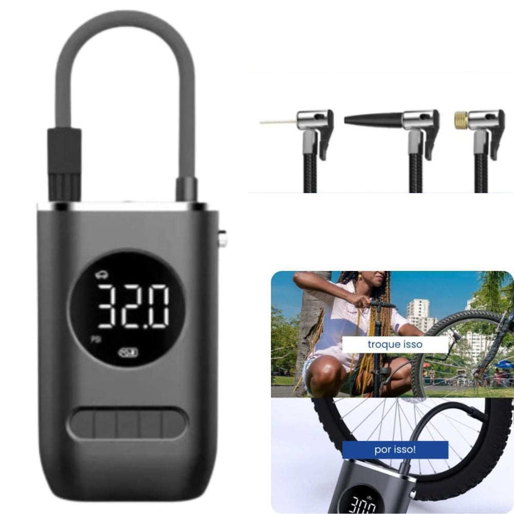 Bomba De Encher Pneus Com Display Digital Com Cabo Usb