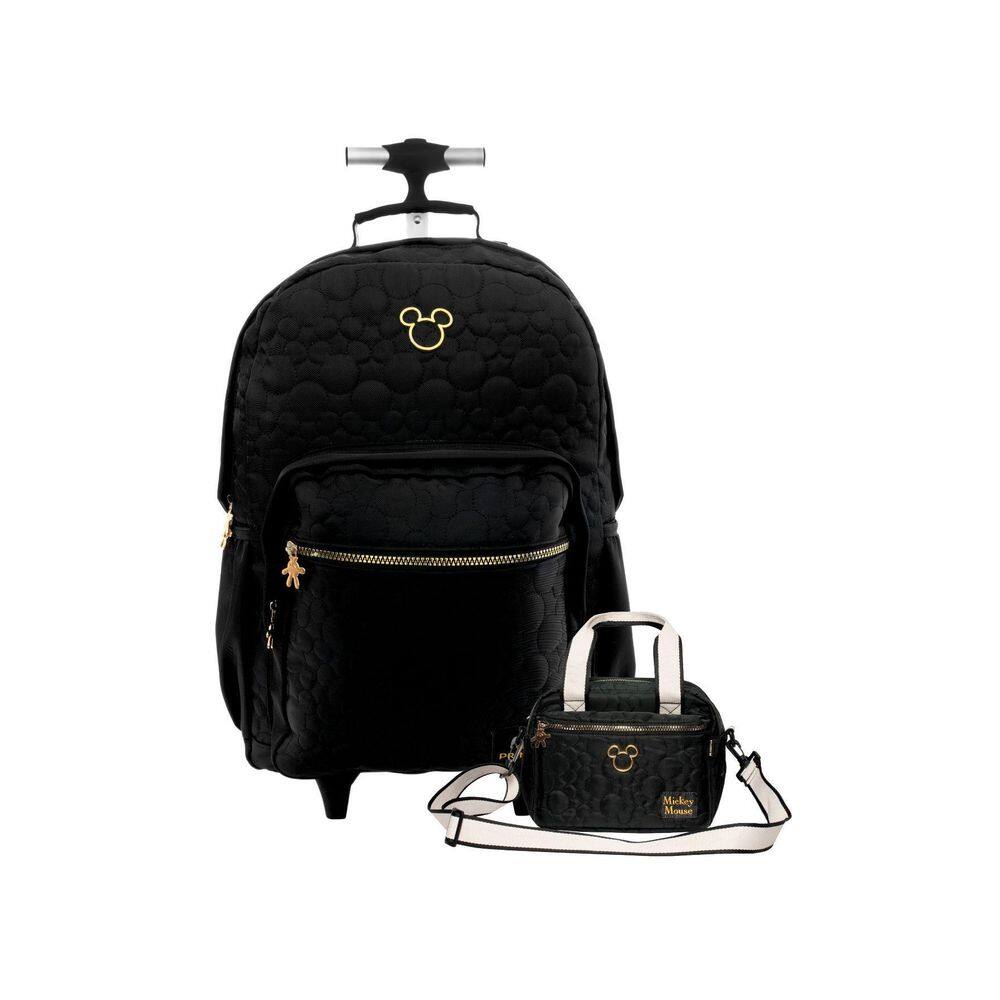 Kit Escolar Mochila De Rodas+Lancheira Mickey Teen Preto