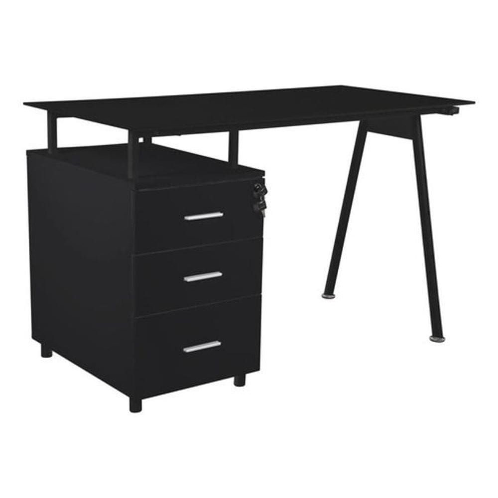 Conjunto Mesa De Escritorio E Gaveteiro Preta 76X60X120 Cm