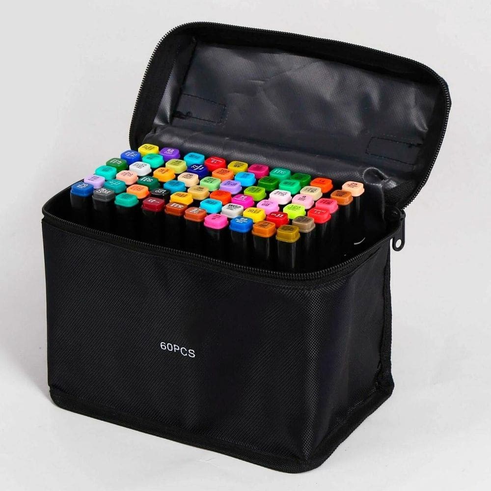 Kit Canetinha 60 Unidades Estojo Desenho Escolar Pintura