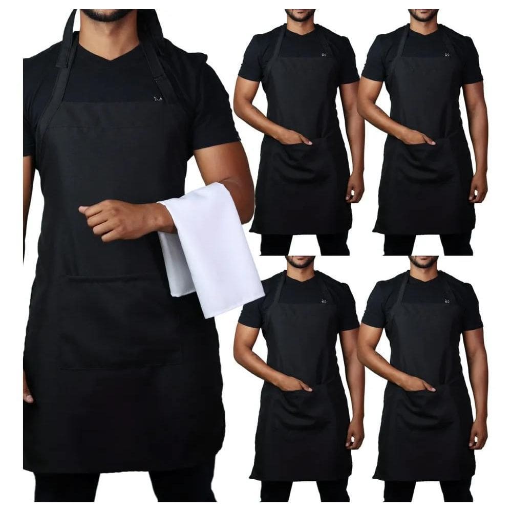 Kit 5 Aventais Oxford Preto Ajustável Bolso Garçom Churras