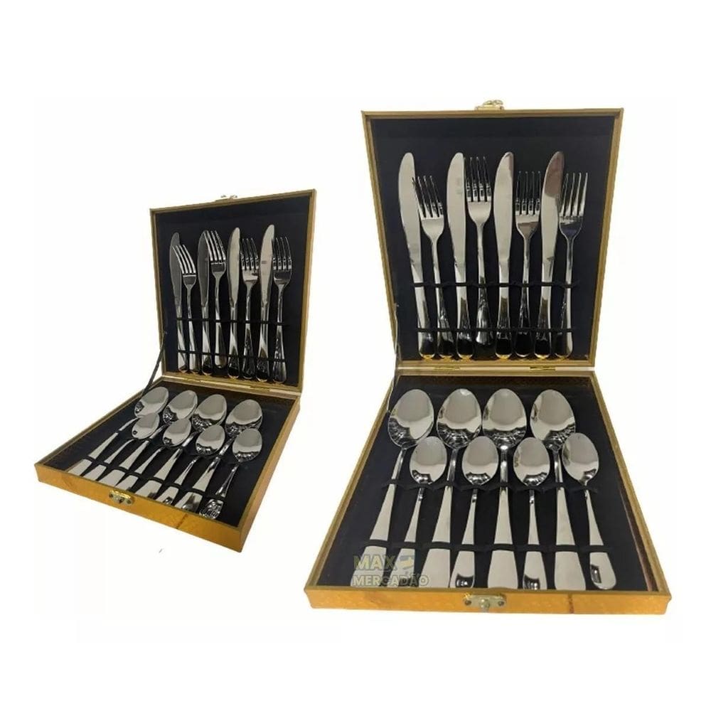 Faqueiro 16 Pçs Aço Inox Com Maleta Dourada Luxo - Top Prata