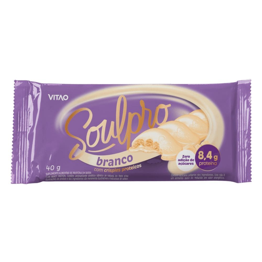 Chocolate Vitao Soulpro com Crispies Proteicos 8,4g de Proteína Chocolate Branco 40g