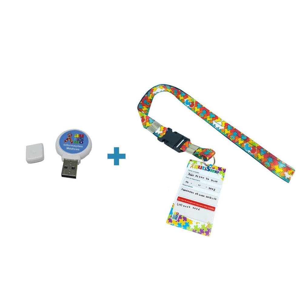 Kit Identificação TEA Autistas - Cordão e Pendrive 4GB
