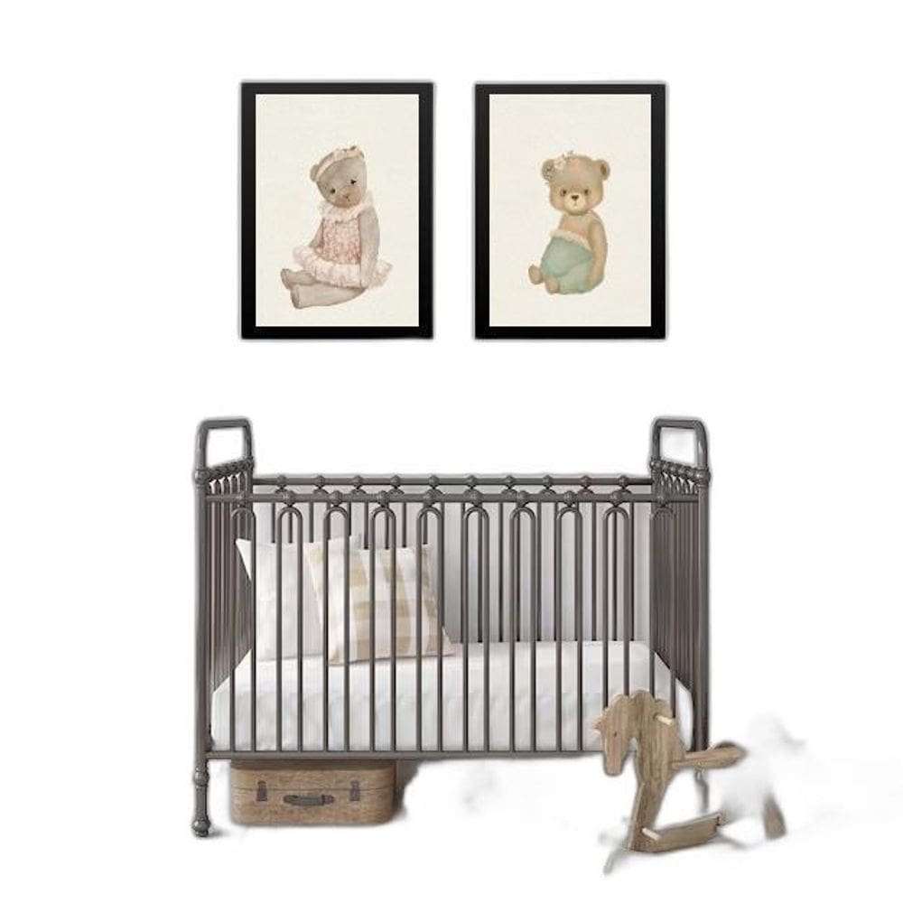 Kit 2 Quadros Quarto De Bebê Ursinhas Vintage 45X34Cm
