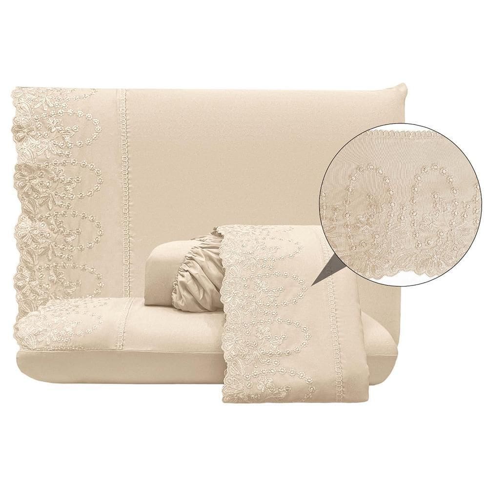 Jogo Cama Lençol Casal Desirre 4 Peças Palha 100% Poliéster