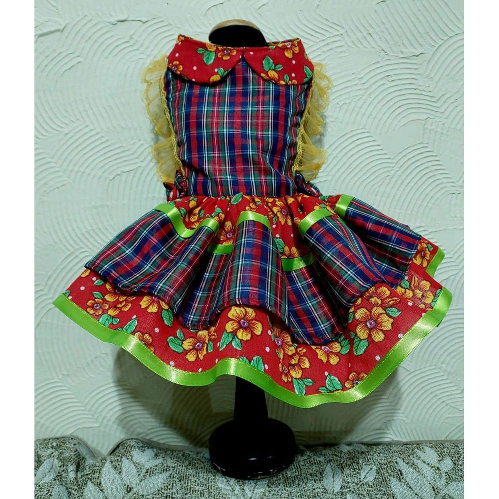 Vestido Pet Festa Junina Xadrez Em Tricoline - Tamanho G