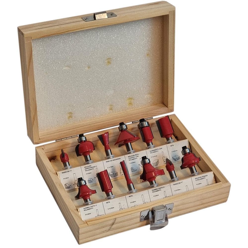 Kit 12 Fresas Retas Haste 1/4 Para Tupia Htom