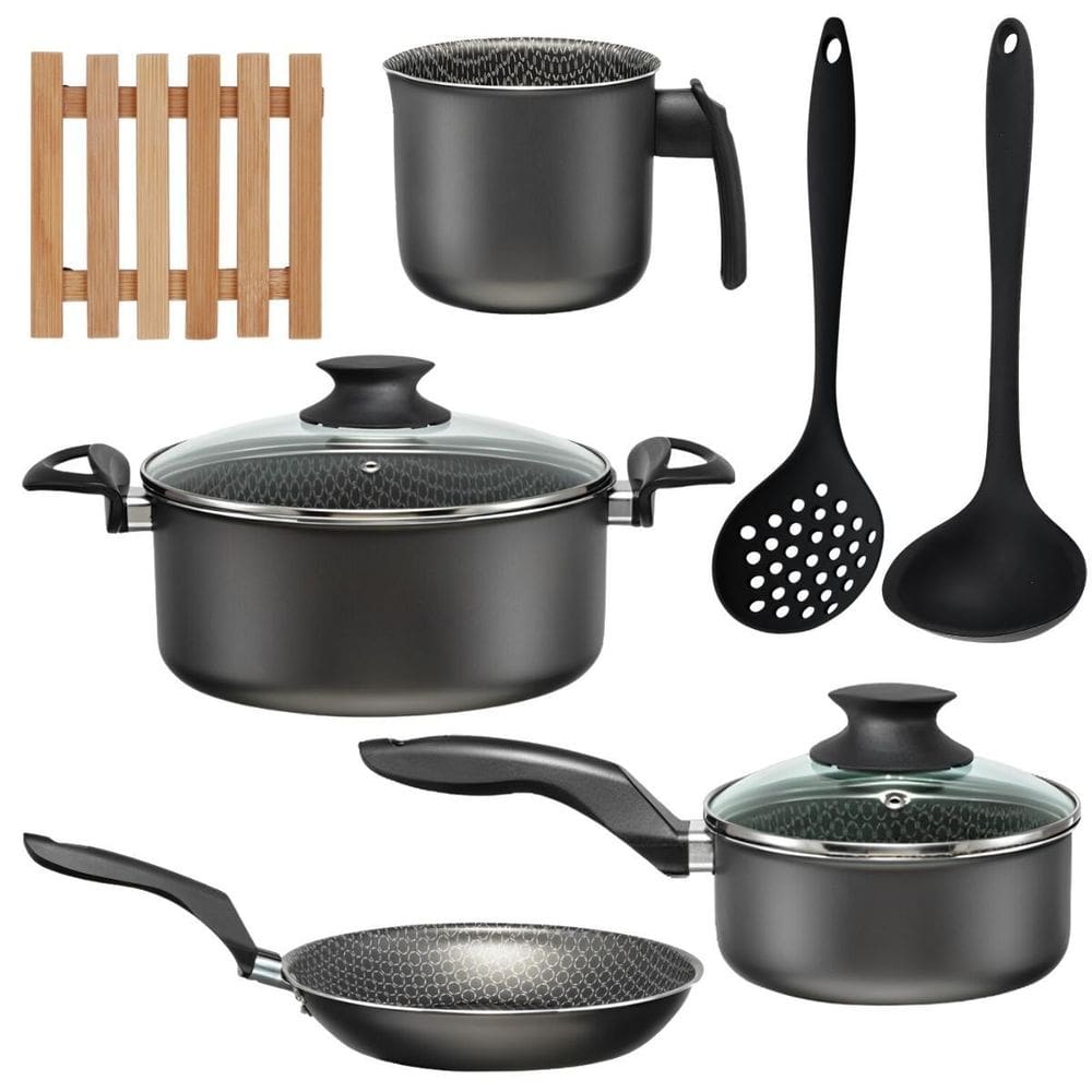 Jogo De Panelas 04 Pçs + 04 Descansos + Concha + Escumadeira