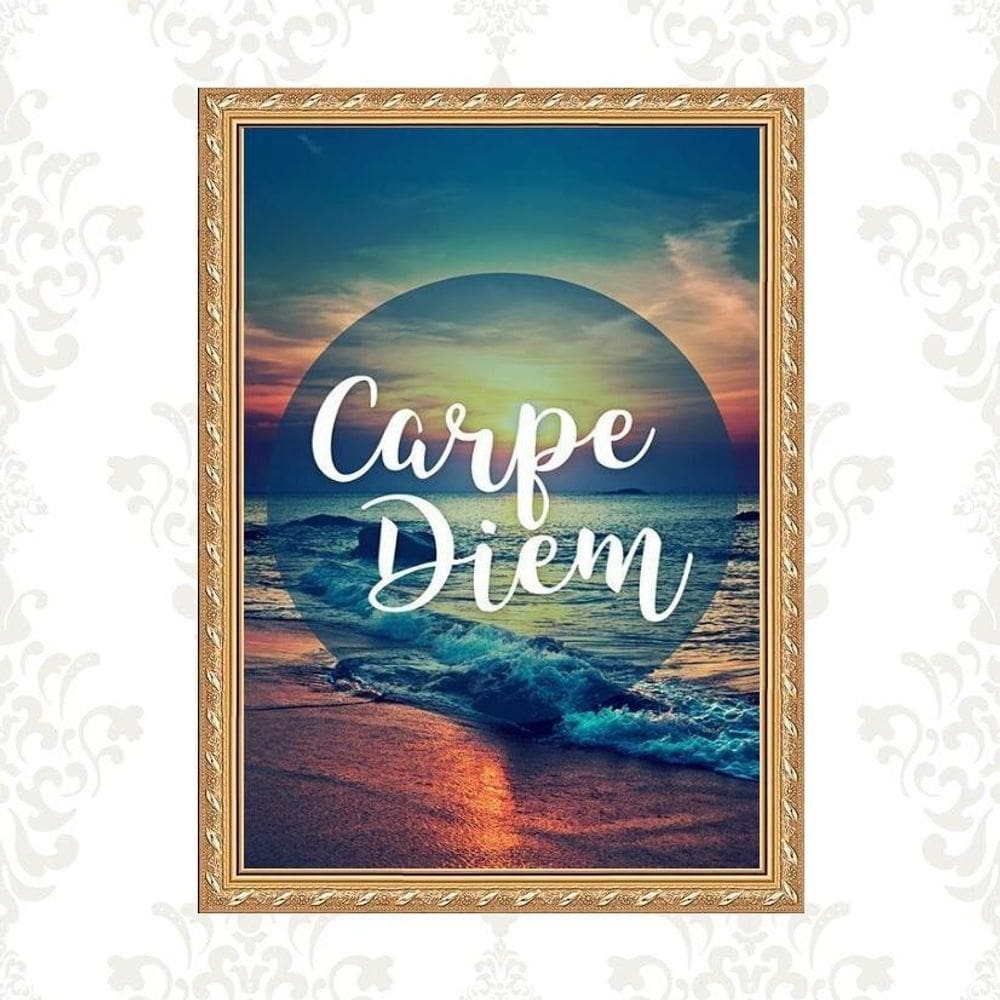 Quadro Moldura Dourada Carpe Diem 33X24Cm