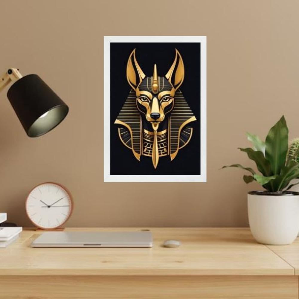 Quadro Decorativo Egípcio Anubis - Preto E Dourado 45X34Cm