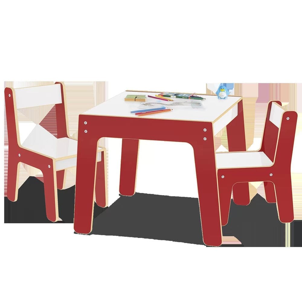 Conjunto Mesa E 2 Cadeiras De Madeira Infantil Vermelha