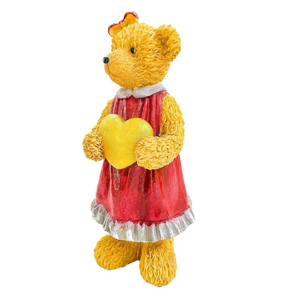 Escultura Urso De Resina Menina Coração 22Cm