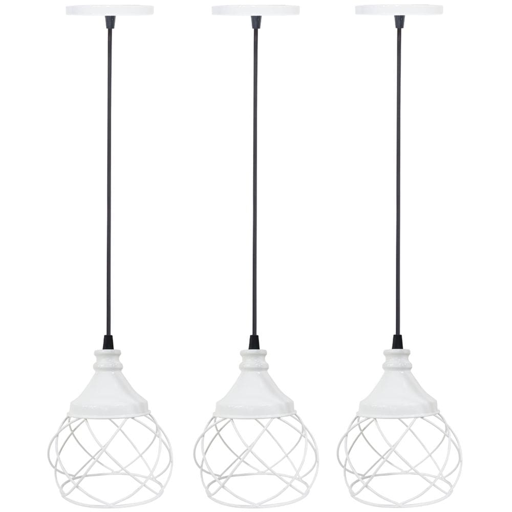 3 Pendentes Aramado E s f e r a B a l o n ê Lustre Luminária Teto Regulável Sala Cozinha Industrial Agp