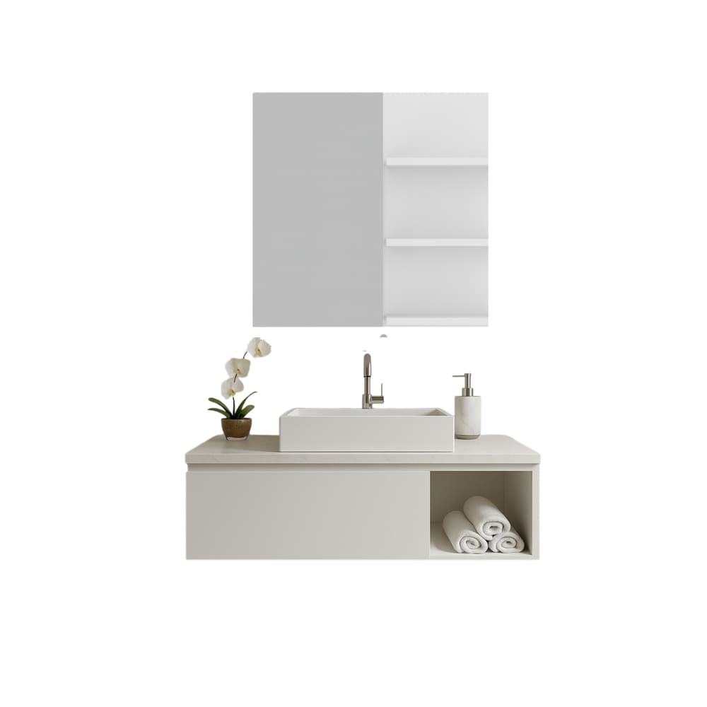 Kit de Banheiro Completo Lumi 80cm Suspenso com Armário Aéreo 60cm  Liberty Móveis