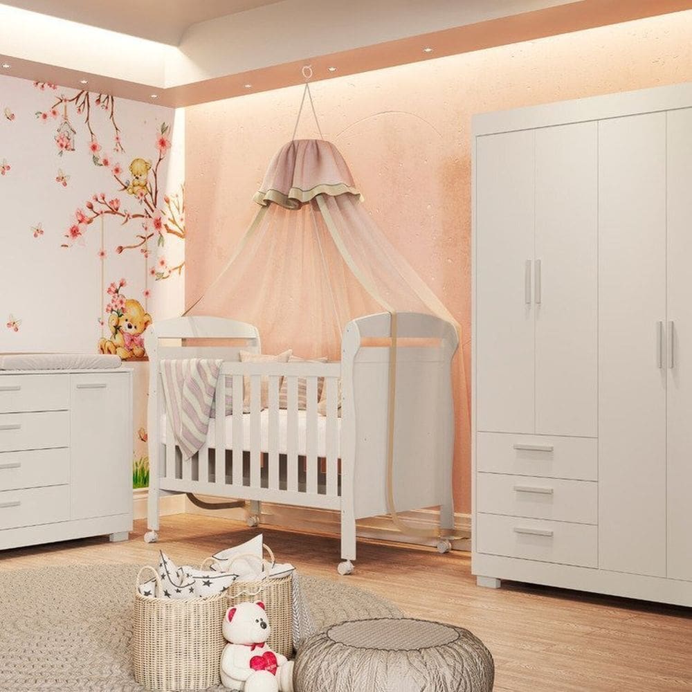 Quarto para Bebê Completo com Berço 2 em 1 Zaki Areia Fosco