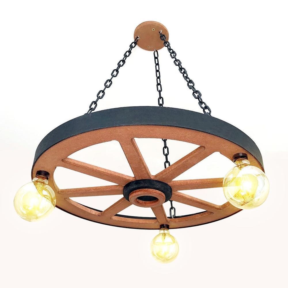 Luminária Roda De Carroça 03 Bocais 50cm
