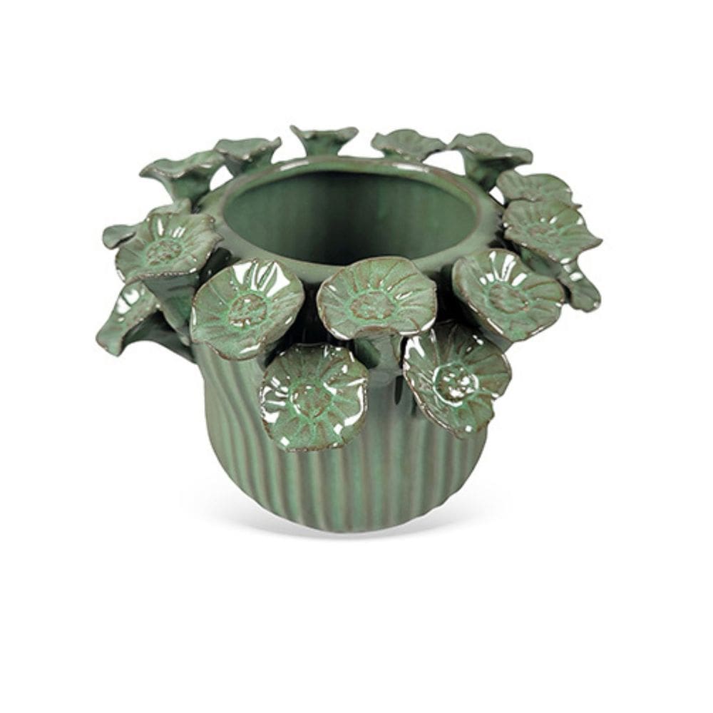 Vaso Decorativo Flores em Cerâmica Verde 12cm ZQ0079 BTC