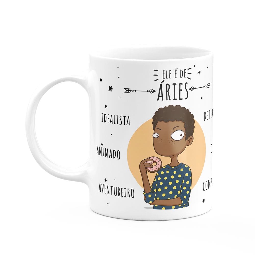 Caneca Signos Cartoon - Ele é de Áries - M2 - 325ml