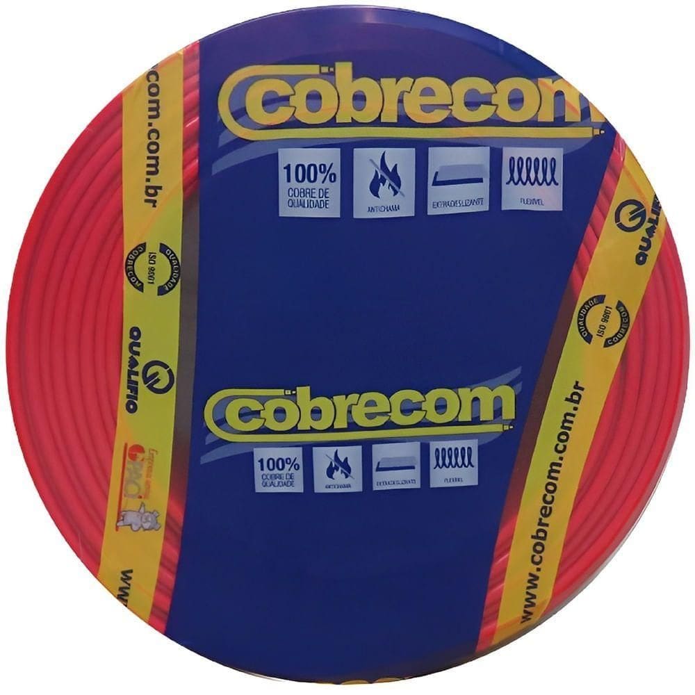 Cabo Flexicom de Cobre 6mm 750 Volts Vermelho com 100 Metros 379310 Cobrecom Cabo Flexicom Verme