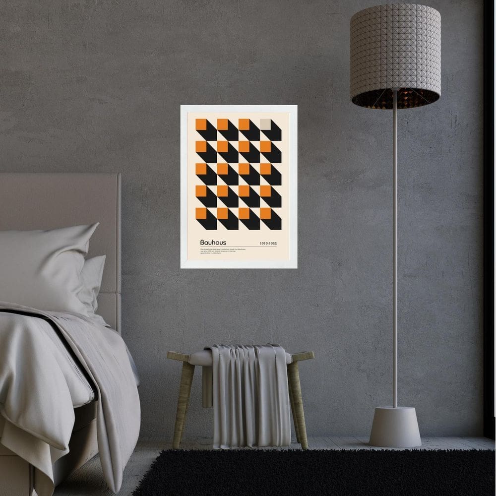 Quadro Bauhaus Laranja - Cubos 45X34Cm