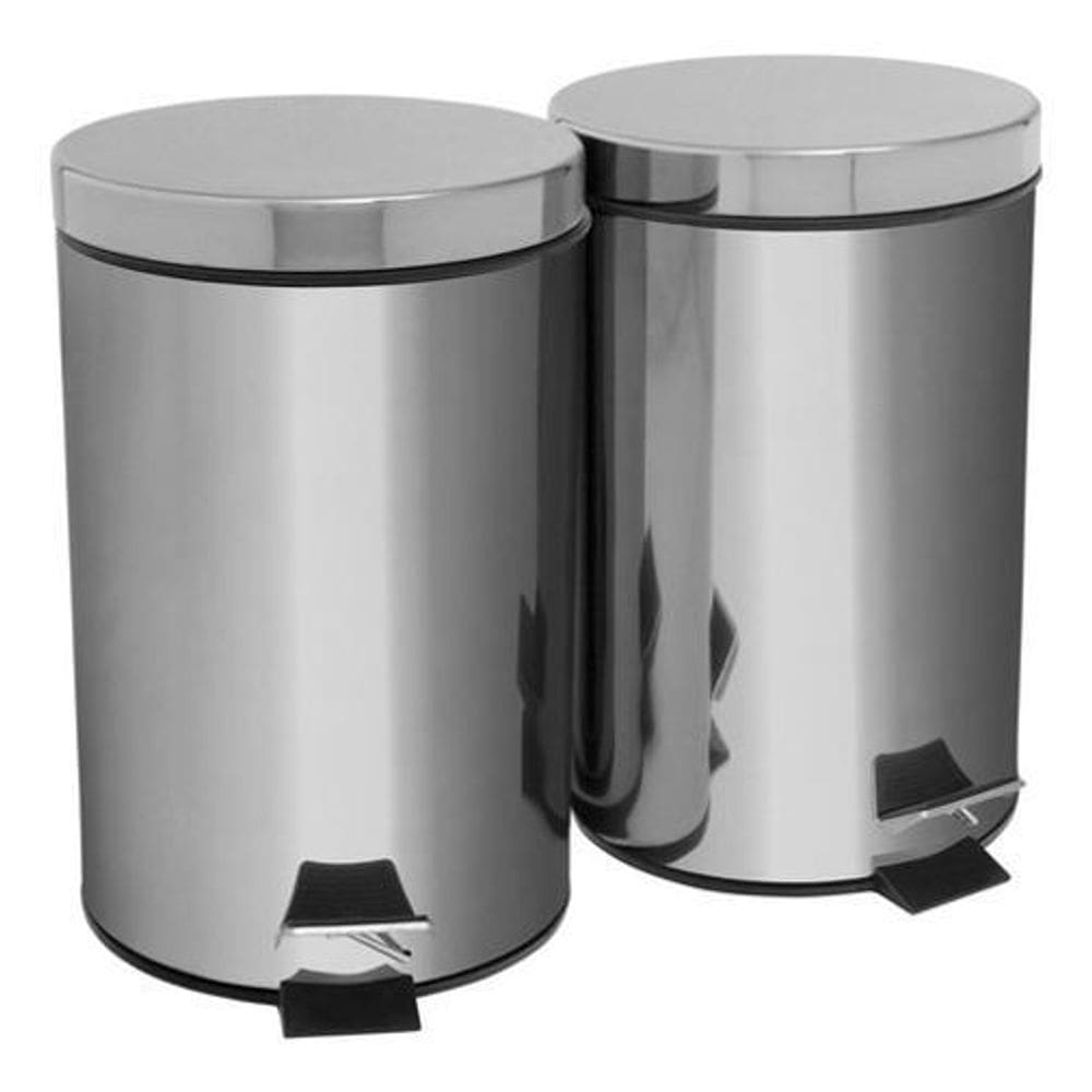 Kit 2 Lixeiras Cromadas Redondas Com Pedal 7 Litros