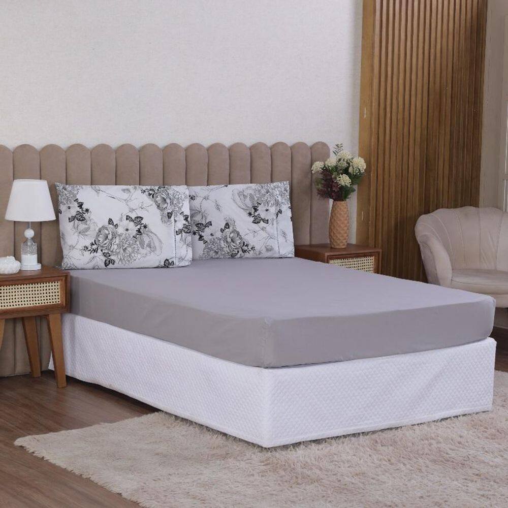 Jogo Cama Queen 3P Lençol + Fronha Esmeralda Percal 100%