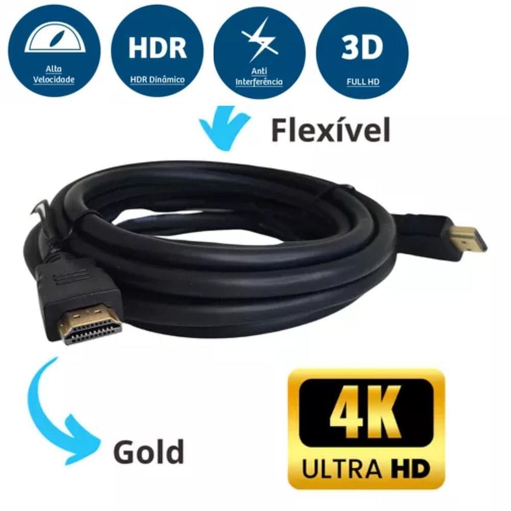 Cabo Hdmi 3M 4K Ultra Hd Alta Velocidade Filmes Computador