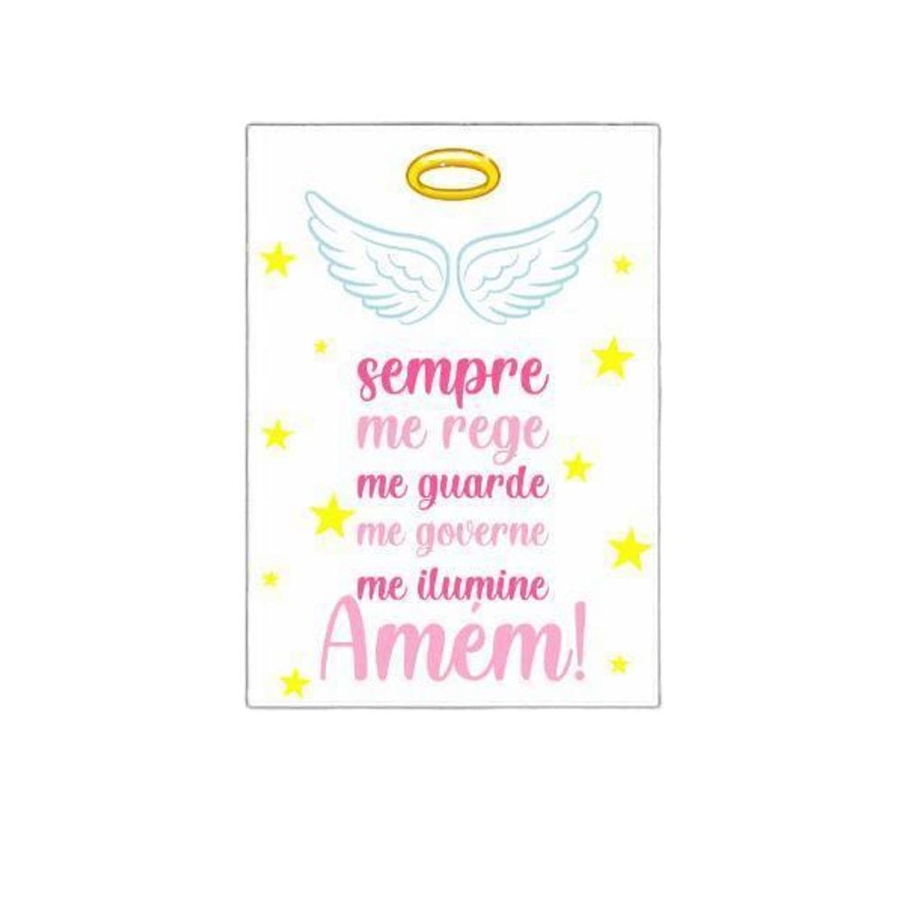 Placa Decorativa Anjo Da Guarda Rosa 18X27Cm