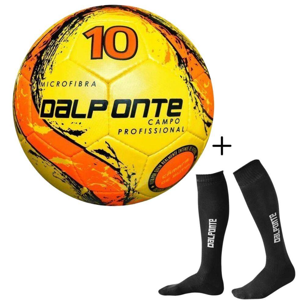 Kit 01 Bola Campo Dalponte 10 Microfibra Costurada A Mão + 01 Meião De Futebol Dalponte Profissional