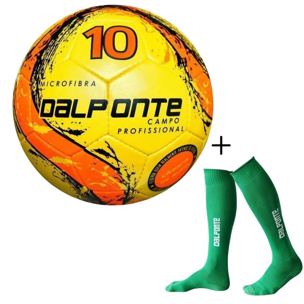 Kit 01 Bola Campo Dalponte 10 Microfibra Costurada A Mão + 01 Meião De Futebol Dalponte Profissional