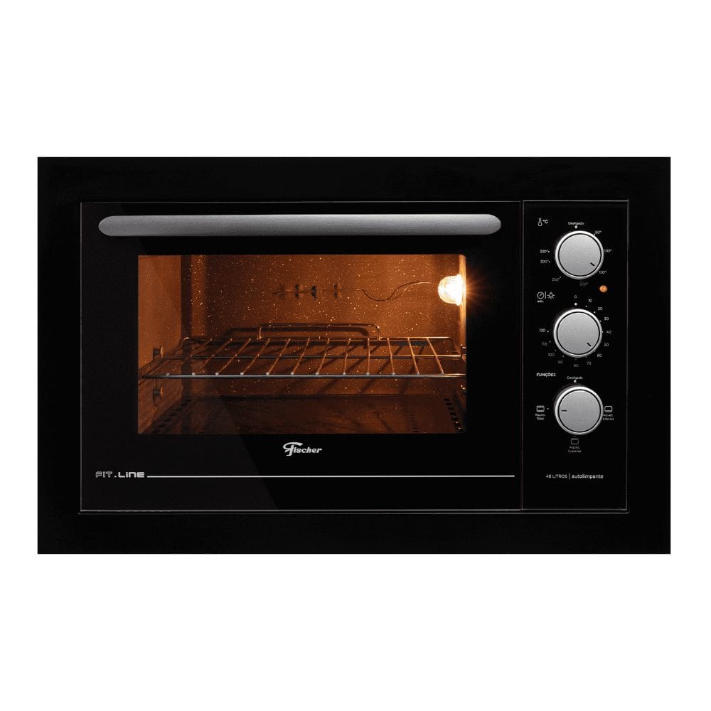 Forno de Embutir Elétrico Fischer Fit Line 48L com Timer e 3 Funções Preto 220V