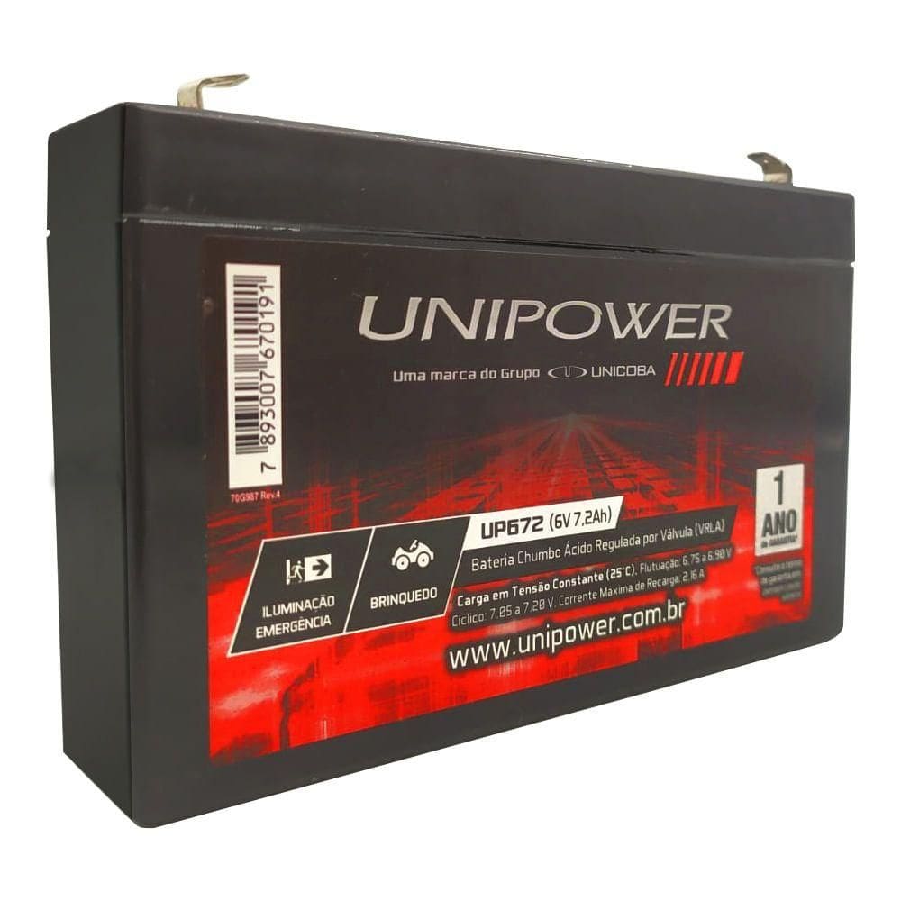 Bateria Selada VRLA 6V 7,2Ah UP672 Unipower
