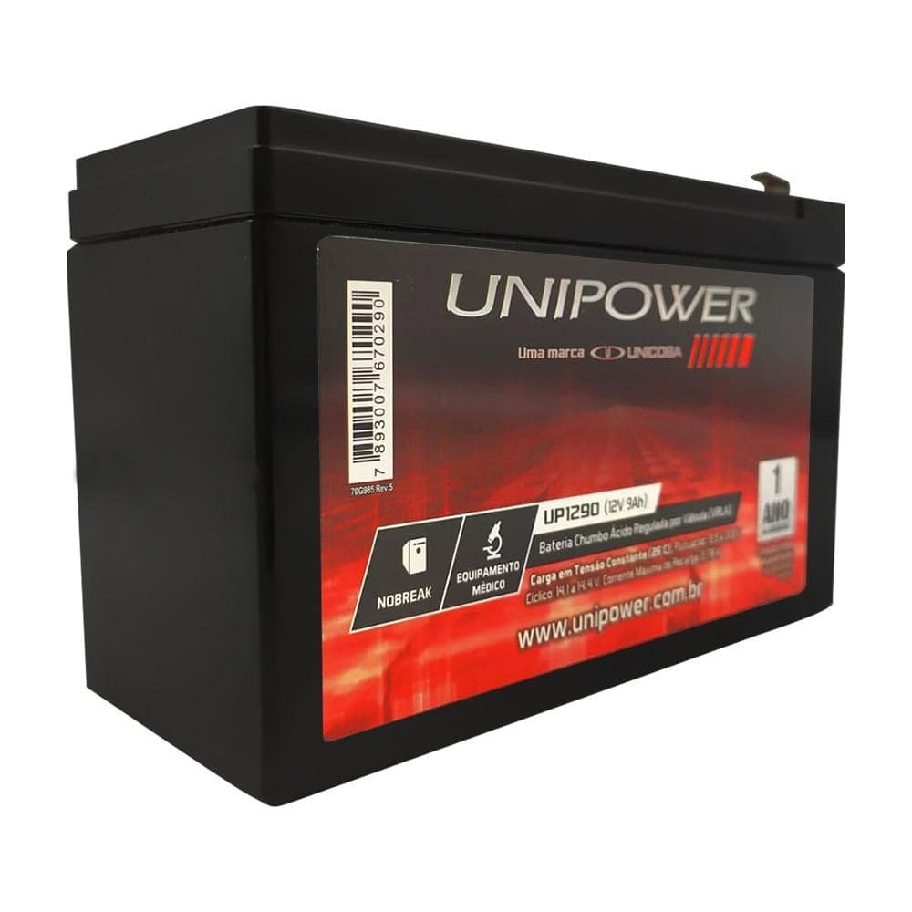 Bateria Selada VRLA 12V 9,0Ah F187 UP1290 Unipower