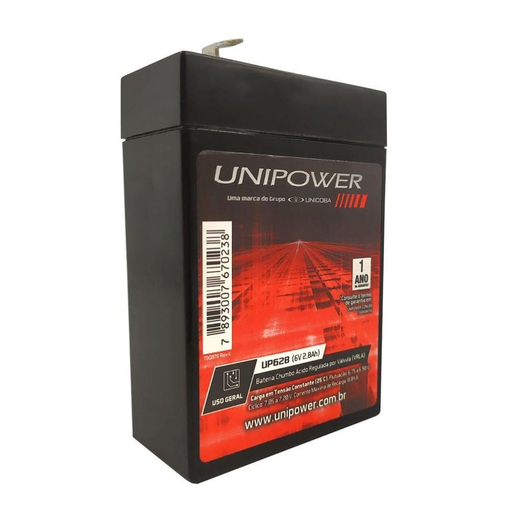 Bateria Selada VRLA 6V 2,8AH F187 UP628 RT 06B005 Unipower