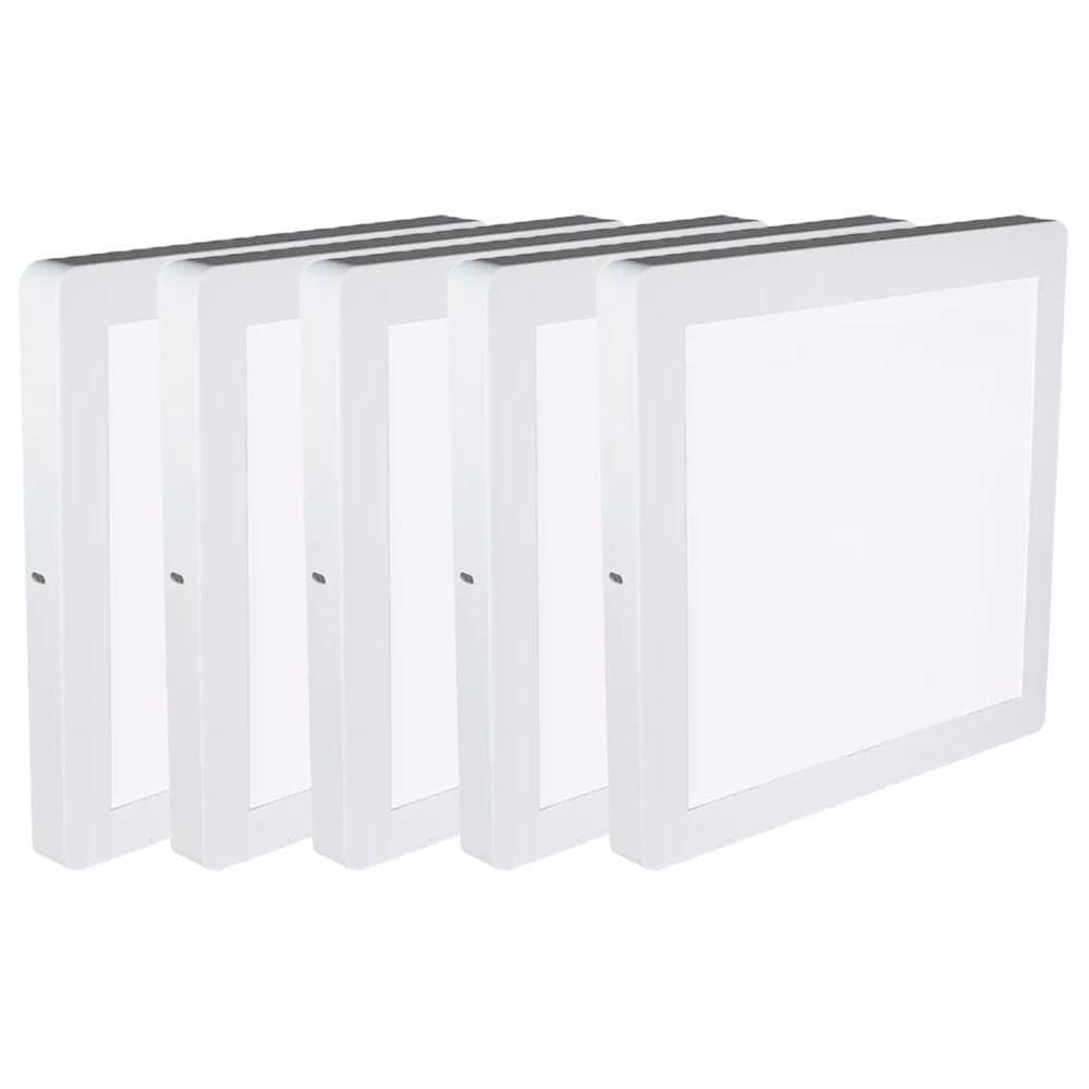 Kit 5 Luminária Plafon Led Quadrado Sobrepor 18W 3000K Noll