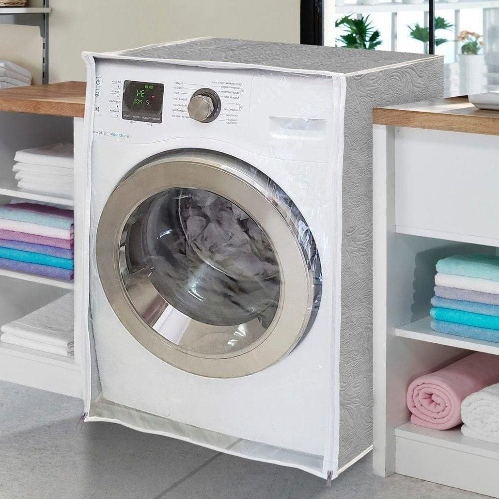 Capa De Máquina De Lavar - Cinza Com Abertura Frontal