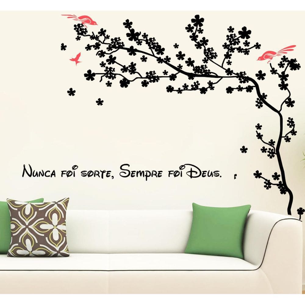 Adesivo Galhos Folhadas E Frase Nunca Foi Sorte Foi Deus