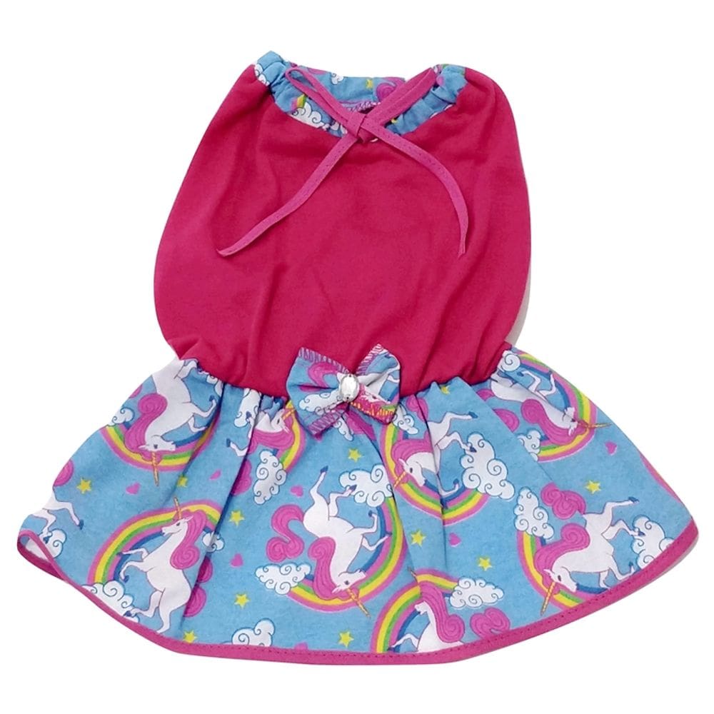 Vestido Cachorro malha lacinho rosa saia unicórnio azul  GG