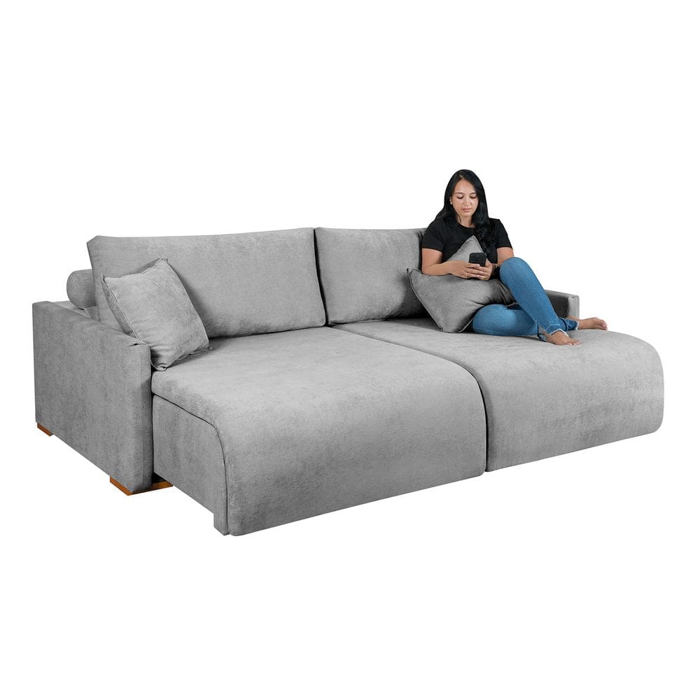 Sofá Cama Living Retrátil Milão Com Almofadas Soltas 2,20 em Linho