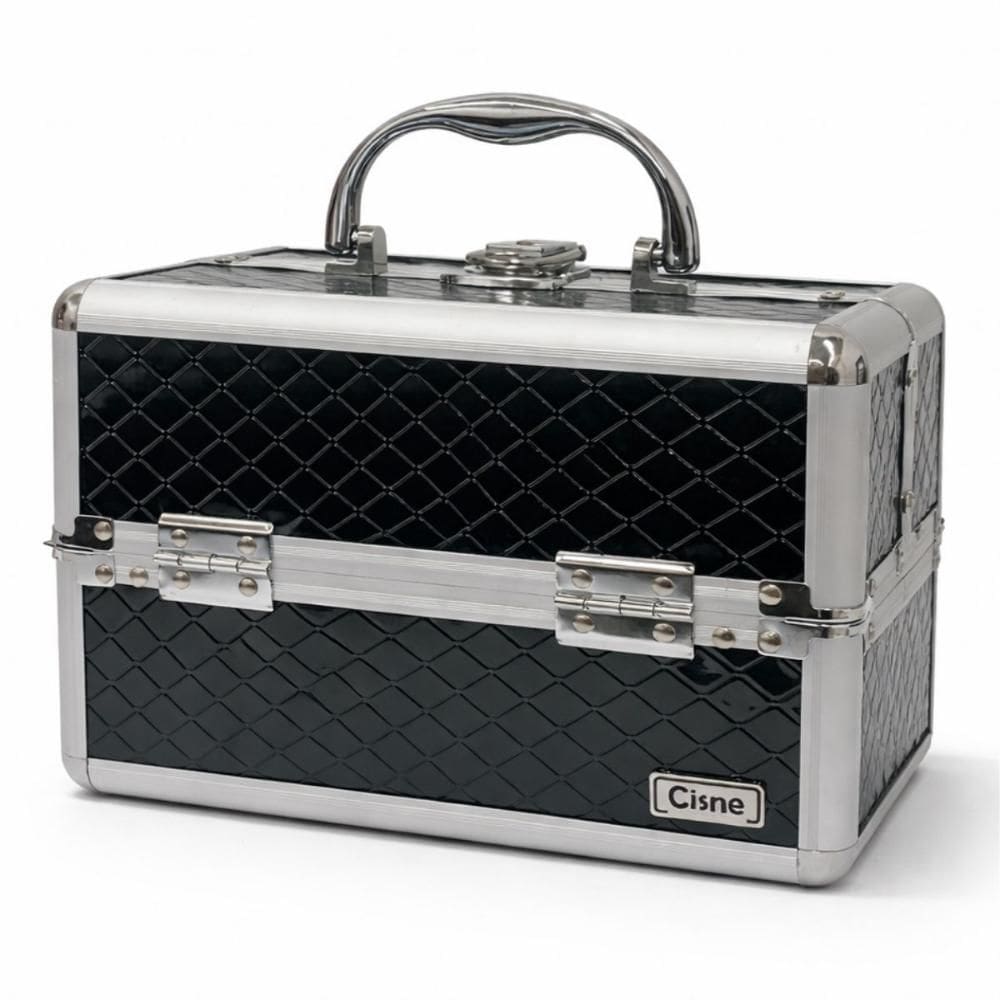 Maleta de Maquiagem Cisne Preta e Prata com 2 Bandejas Csn-lc5142