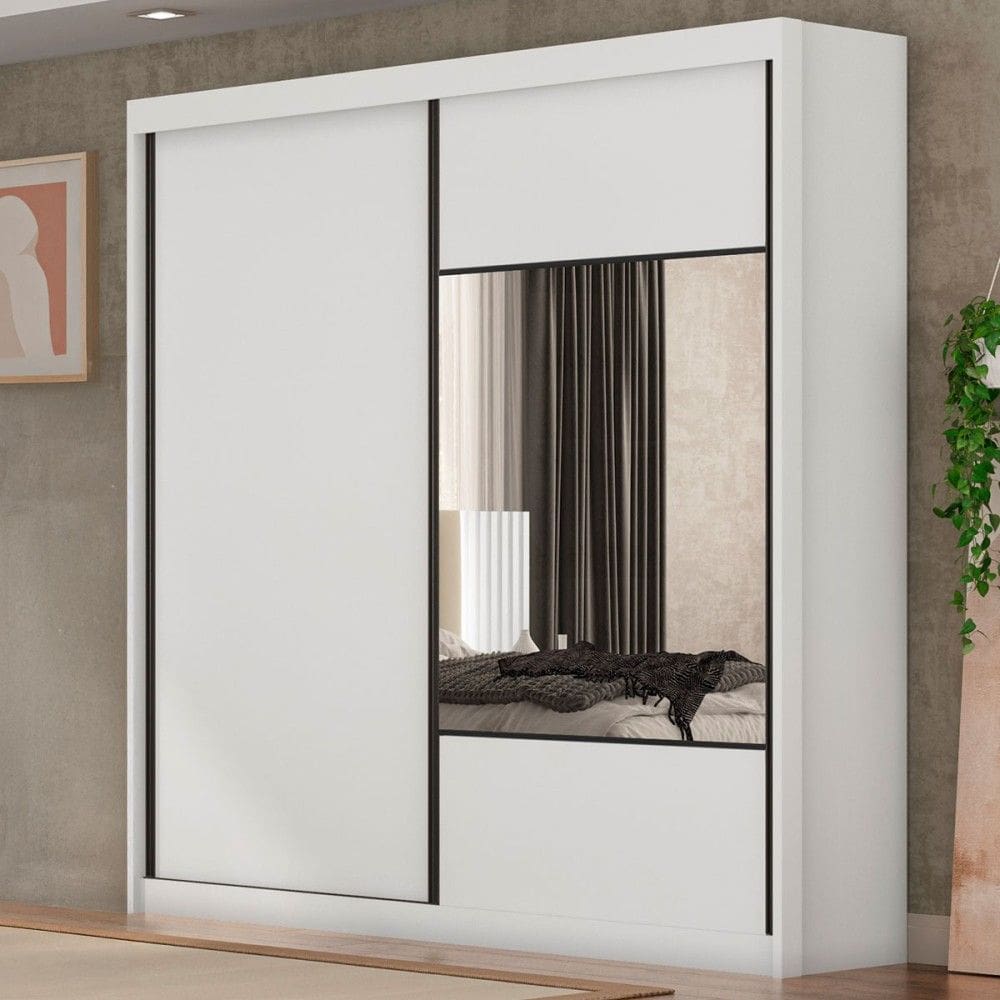 Guarda-Roupa Casal Alpe Devero 2 Portas 6 Gavetas 100% Mdf com Espelho Neve - Pnr Móveis