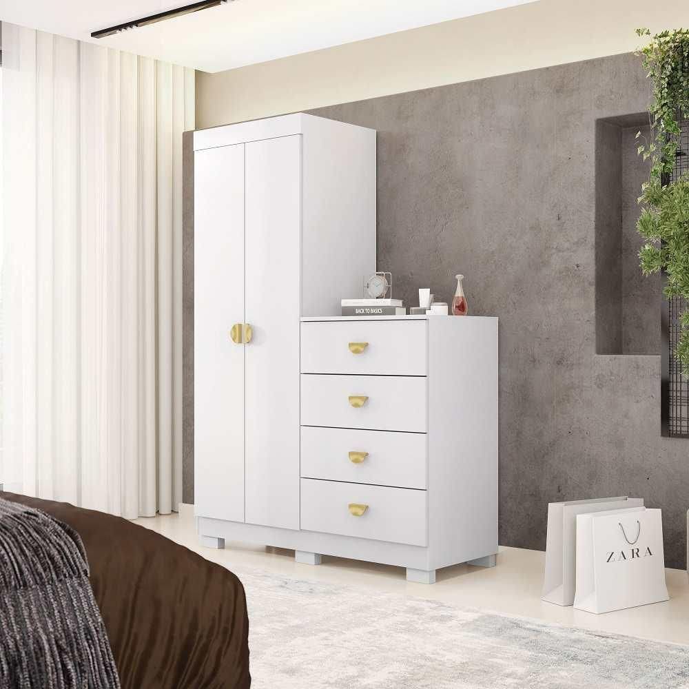 Guarda-Roupa com Cômoda Embutida 2 Portas 4 Gavetas Cristal - Branco - Vila Rica